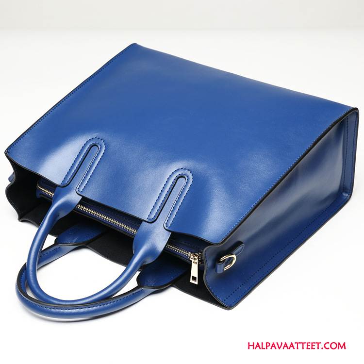 Naisten Käsilaukut Osta Suuri Kapasiteetti Käsilaukku Lyhyt Yksinkertainen Nahka Naisille Sininen