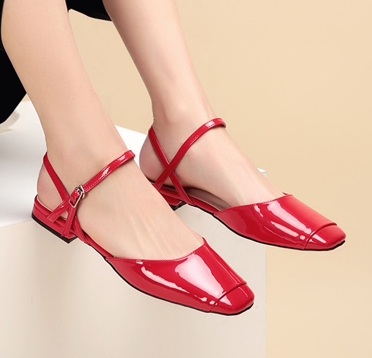 Naisten Sandaalit Halpa Kengät Neliön Pää Iso Patent Leather Kevät Punainen