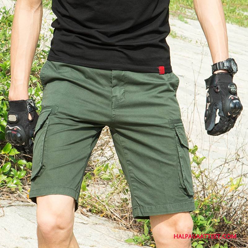 Miesten Housut Halvat Lisää Taskuja Casual Kesä Puuvilla Joustavat Khaki