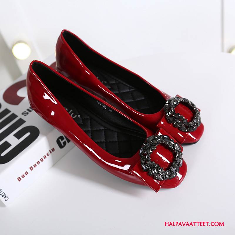 Naisten Mokkasiinit Osta Kevät Neliön Pää Patent Leather Litteät Kengät Derbies Punainen